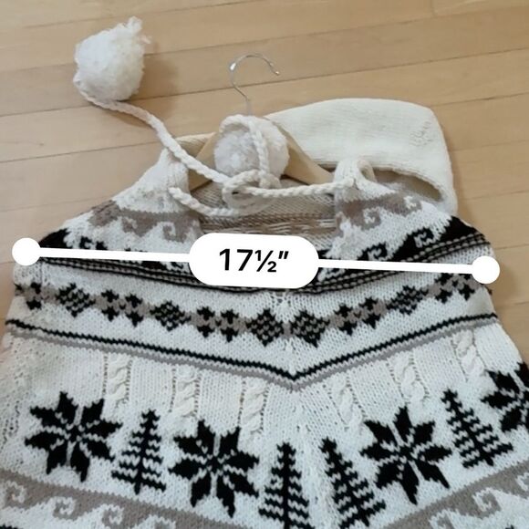 J. Crew Hand-knit 100% Wool Fair isle Motif Fringe Hooded Poncho One Size - Picture 11 of 13